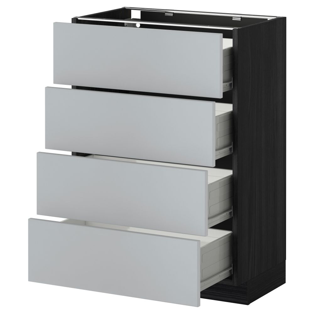 Напольный шкаф 4 фронтальных панели, 4 ящика МЕТОД / ФОРВАРА, черный, Веддинге серый - схема-чертеж с размерами