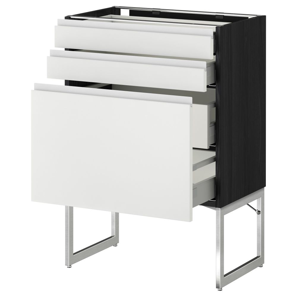 Напольный шкаф 3 фронтальных панели, 2 нижних, 2 средних ящика МЕТОД / МАКСИМЕРА, черный, Нодста белый - схема-чертеж с размерами