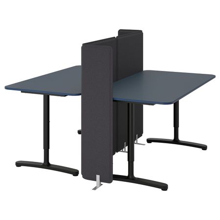 Стол с экраном, линолеум синий, черный 160x160 120 см IKEA БЕКАНТ 692.880.37