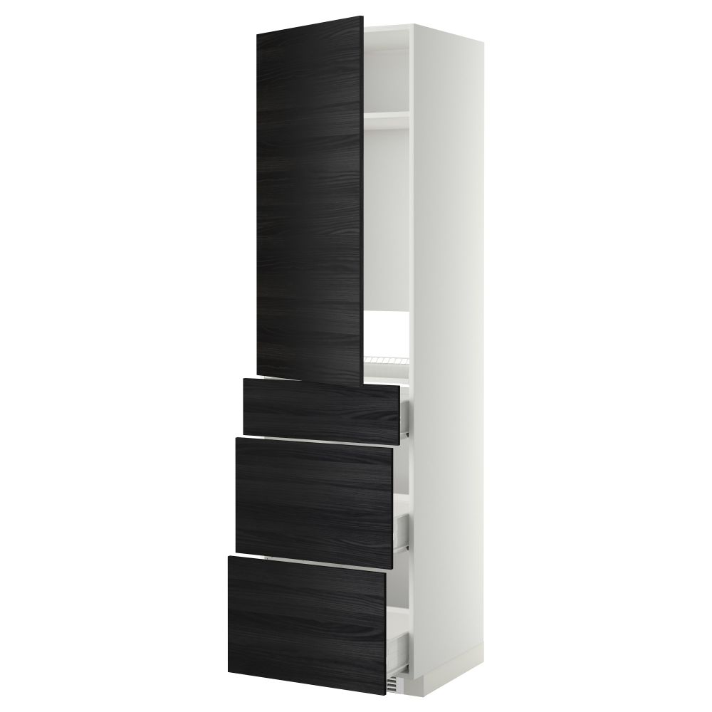 Высокий шкаф для холодильника, с дверцами, 3 ящика МЕТОД / ФОРВАРА, белый, Тингсрид черный (60x60x220 см) - схема-чертеж с размерами