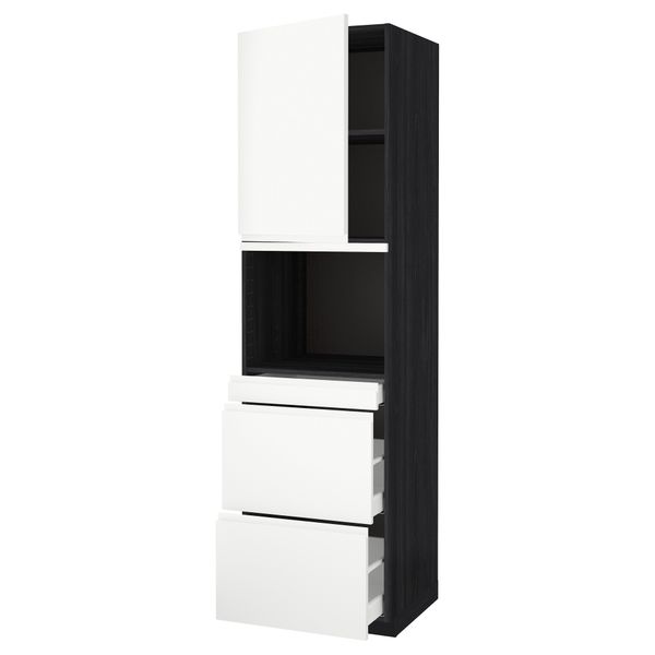 Высокий шкаф для СВЧ/дверца, 3 ящика МЕТОД / МАКСИМЕРА, черный, Воксторп белый - схема-чертеж с размерами