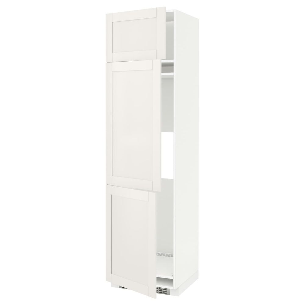 Высокий шкаф для холодильника или морозильника, с 3 дверями, белый/Сэведаль белый 60x60x220 см IKEA METOD МЕТОД 892.229.60 - схема-чертеж с размерами