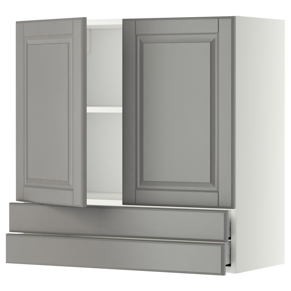 Навесной шкаф, 2 дверцы, 2 ящика МЕТОД / МАКСИМЕРА, белый, Будбин серый - фото 1