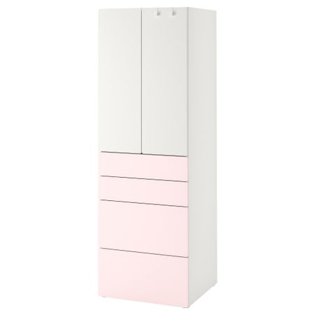 Гардероб, 60x57x181 см, белый бледно-розовый с 4 ящиками IKEA PLATSA ПЛАТСАA ПЛАТСА, SMÅSTAD СМОСТАД 194.309.05