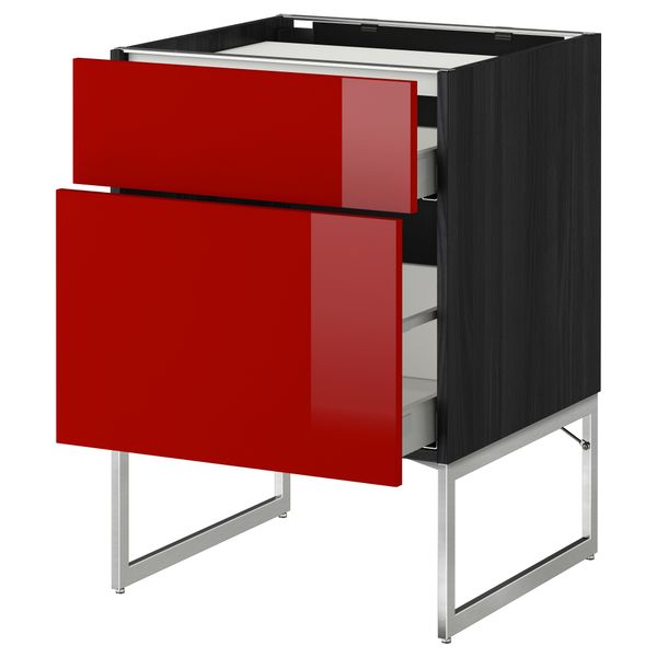 Напольный шкаф, 2 фронтальных панели, 3 ящика МЕТОД / МАКСИМЕРА, черный, Рингульт красный - схема-чертеж с размерами