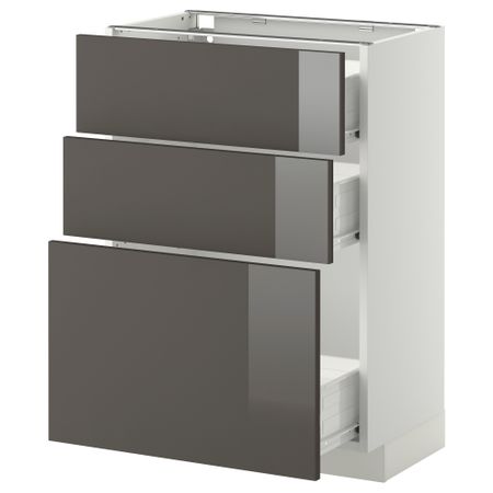 Напольный шкаф с 3 ящиками МЕТОД / ФОРВАРА, белый, Рингульт серый