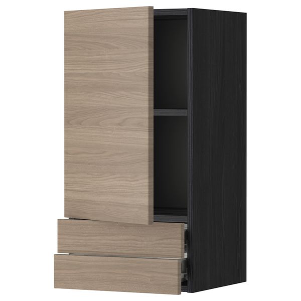 Навесной шкаф с дверцей, 2 ящика МЕТОД / ФОРВАРА, черный, Брокхульт светло-серый - фото 1