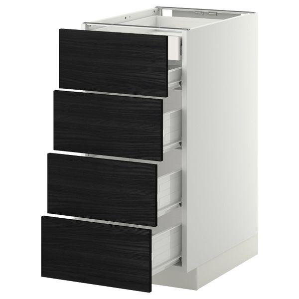 Напольный шкаф 4 фронтальных, 2 низких, 3 средних ящ, белый, Тингсрид черный 40x60 см IKEA МЕТОД / ФОРВАРА 392.672.96 - фото 1