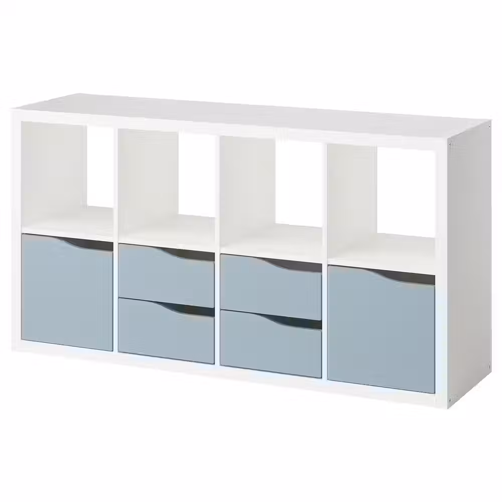 KALLAX Стеллаж - с 2 дверями/4 ящиками белый/серо-синий светлый волнистый 147x77 см - фото 1