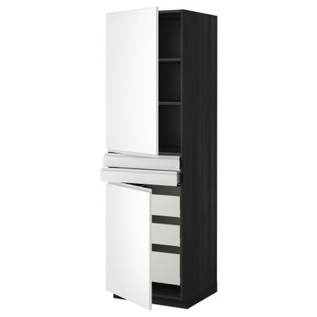 Высокий шкаф + полки, 5 ящиков, 2 дверцы, 2 фронтальных МЕТОД / МАКСИМЕРА, черный, Нодста белый