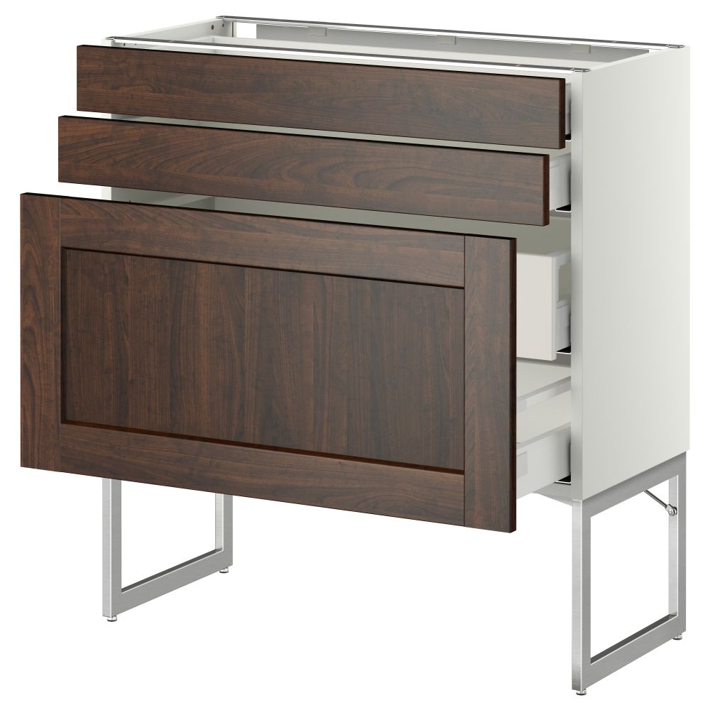 Напольный шкаф 3 фронтальных панели, 2 нижних, 2 средних ящика МЕТОД / МАКСИМЕРА, белый, Эдсерум коричневый - схема-чертеж с размерами