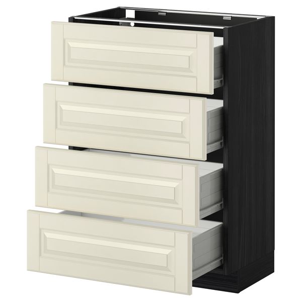 Напольный шкаф 4 фронтальных панели, 4 ящика МЕТОД / ФОРВАРА, черный, Будбин белый с оттенком - схема-чертеж с размерами