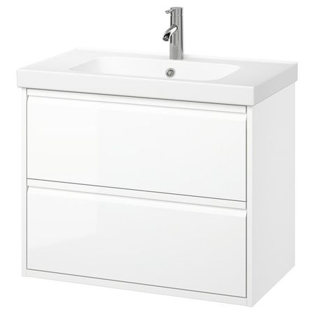 ÄNGSJÖN / ORRSJÖN Шкаф с ящиками/раковина/смеситель - глянцевый белый 82x49x69 см