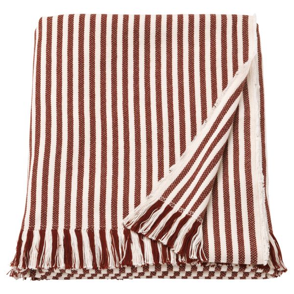 Плед ТУВАЛИ, в полоску белый, красно-коричневый (120x180 см) - фото 1