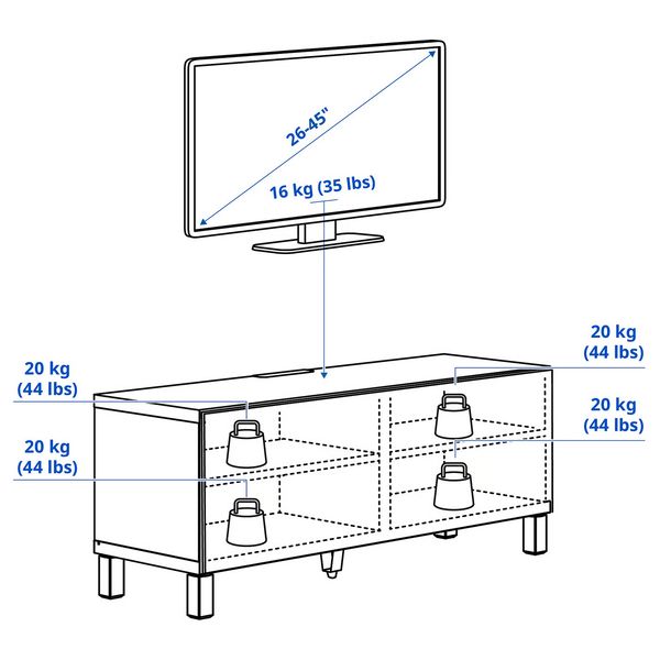 BESTÅ Тумба под ТВ, с дверцами - белый/Förvaltare белый 120x42x48 см - схема-чертеж с размерами