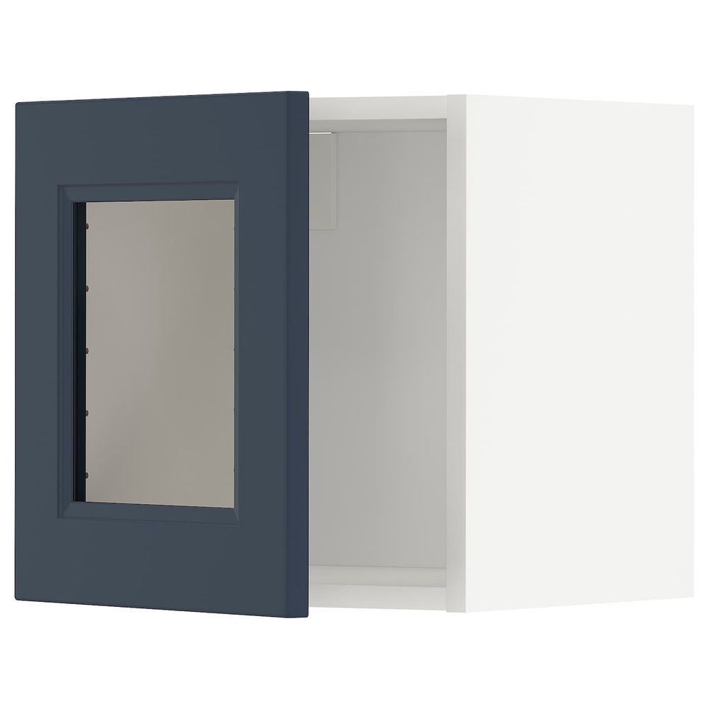 Навесной шкаф со стеклянной дверцей, белый Акстад/матовая поверхность синий 40x40 см IKEA METOD МЕТОД 794.019.57 - фото 1