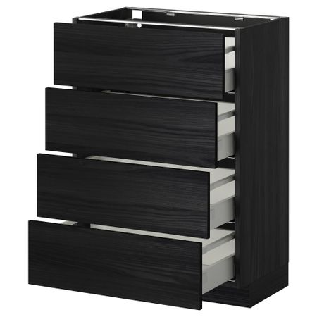 Напольный шкаф 4 фронтальных панели, 4 ящика МЕТОД / МАКСИМЕРА, черный, Тингсрид черный