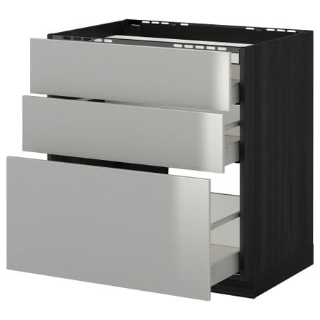Напольный шкаф, 3 фронтальных панели, 3 ящика МЕТОД / МАКСИМЕРА, черный, Гревста нержавеющ сталь