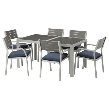 Стол + 6 кресел,д/сада, темно-серый/ФРЁСЁН/ДУВХОЛЬМЕН синий 156x90 см IKEA ШЭЛЛАНД 692.665.54