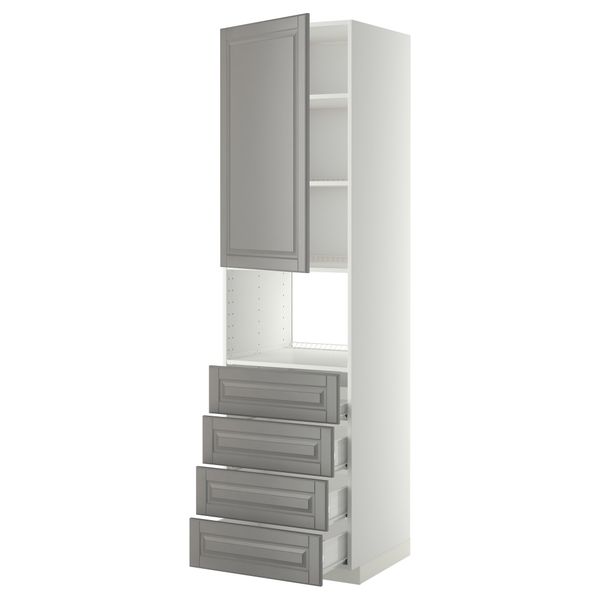 Высокий шкаф для духовки, дверца, 4 ящика МЕТОД / ФОРВАРА, белый, Будбин серый - фото 1