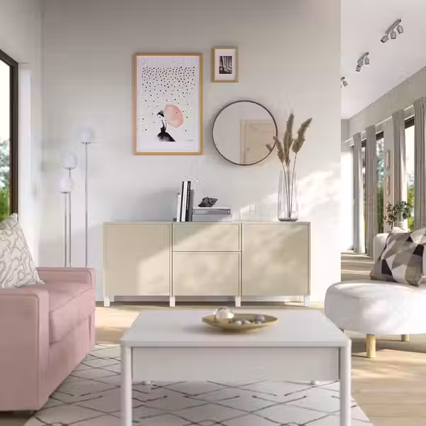 BESTÅ Комбинация для хранения с ящиками - Krukmakare бежевый/Stubbarp белый 180x42x74 см - фото 2