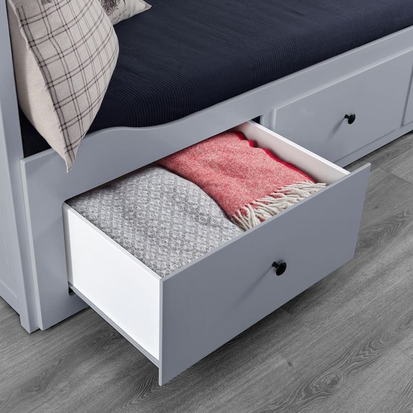 Кушетка с 2 матрасами, 3 ящиками, 80x200 см, серый, Åsvang жесткий IKEA HEMNES ХЕМНЭС 294.281.05 - фото 7