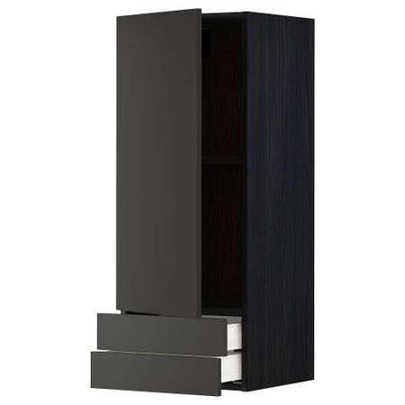 Навесной шкаф с дверцей, 2 ящика, черный, Nickebo матовый антрацит, 40x100 см IKEA METOD МЕТОД, MAXIMERA МАКСИМЕРА 694.989.69