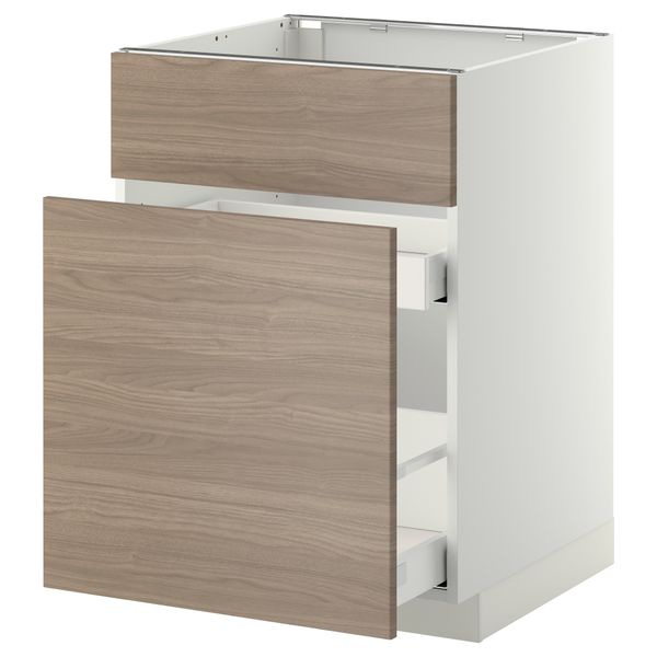 Напольный шкаф под мойку, сорт муcора, 1 дверца, 2 ящика МЕТОД / МАКСИМЕРА, белый, Брокхульт светло-серый (60x60 см) - схема-чертеж с размерами