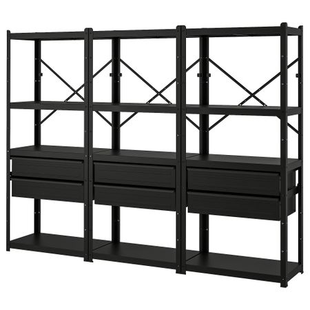 Стеллаж с ящиками, полками, черный, 254x40x190 см IKEA BRORINGE БРУР-ИНГЕ 794.369.09