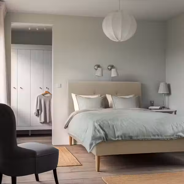 IDANÄS Каркас кровати с обивкой - Naggen бежевый 140x200 см - фото 2