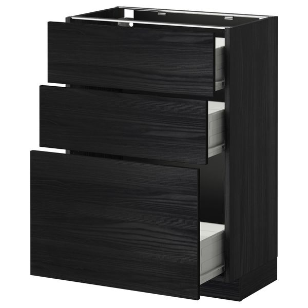 Напольный шкаф с 3 ящиками МЕТОД / ФОРВАРА, черный, Тингсрид черный - схема-чертеж с размерами