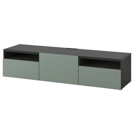 Тумба под ТВ, черно-коричневый/Нотвикен серо-зеленый 180x42x39 см IKEA BESTÅ БЕСТО 493.283.84