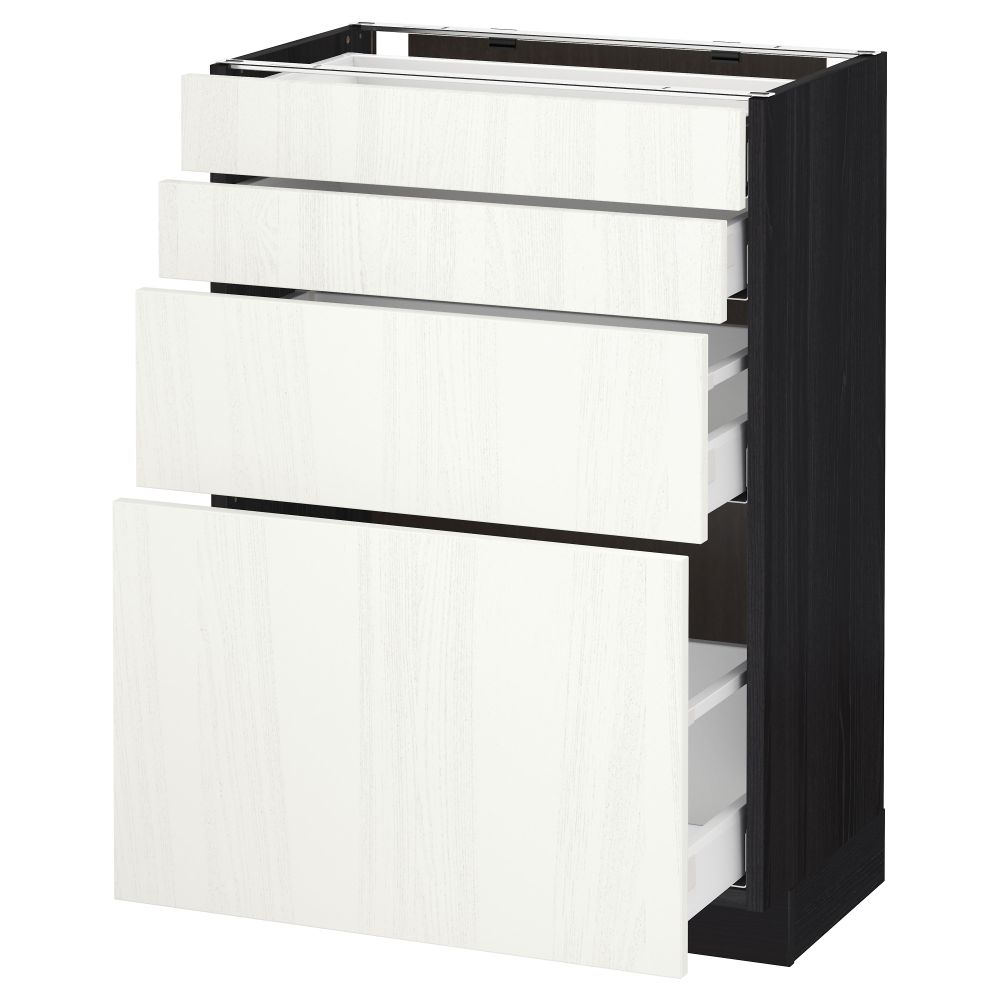 Напольный шкаф 4 фронтальных панели, 4 ящика МЕТОД / МАКСИМЕРА, черный, Росдаль белый - схема-чертеж с размерами