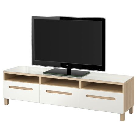 Тумба для ТВ с ящиками БЕСТО, под беленый дуб, Марвикен белый (180x40x48 см)