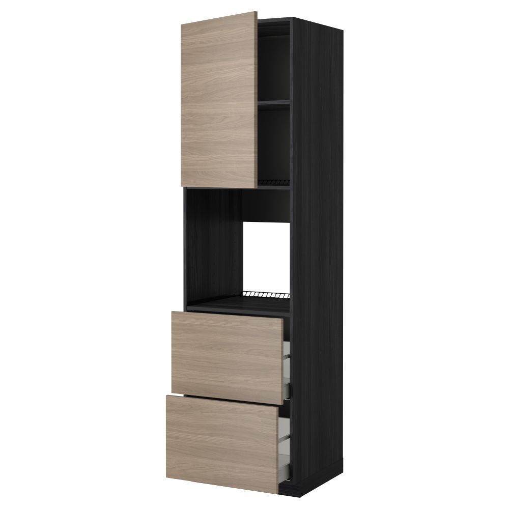 Высокий шкаф для духовки + дверца, 2 форнтальных, 2 высоких ящик МЕТОД / МАКСИМЕРА, черный, Брокхульт светло-серый - фото 1