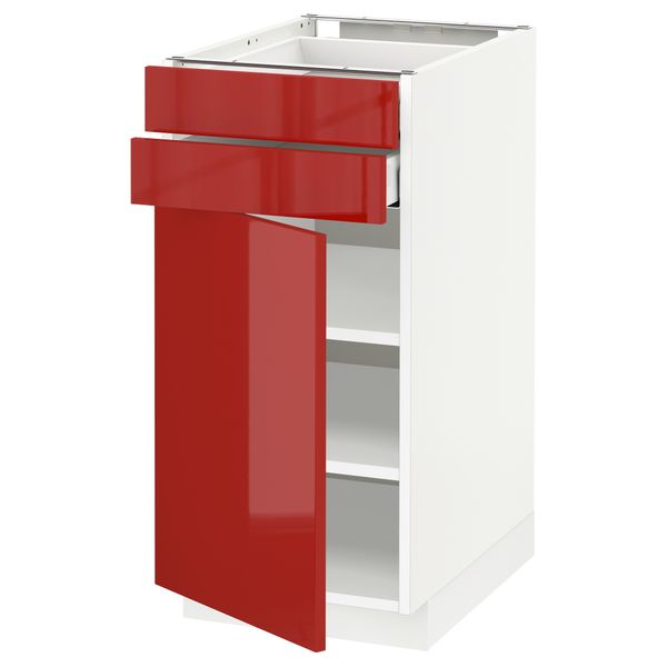 Напольный шкаф с дверцей, 2 ящиками МЕТОД / МАКСИМЕРА, белый, Рингульт красный - схема-чертеж с размерами