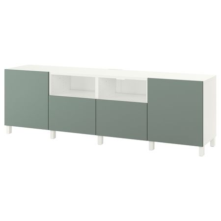 Тумба под ТВ, с дверцами и ящиками, белый/нотвикен/стуббарп серо-зеленый 240x42x74 см IKEA BESTÅ БЕСТО 292.975.57