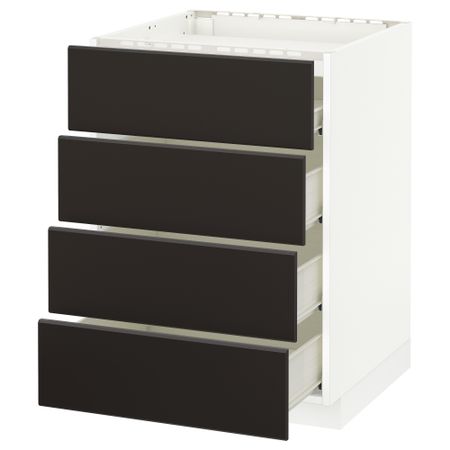 Напольный шкаф, 4 фронтальных панели, 4 ящика МЕТОД / ФОРВАРА, белый, Кунгсбакка антрацит