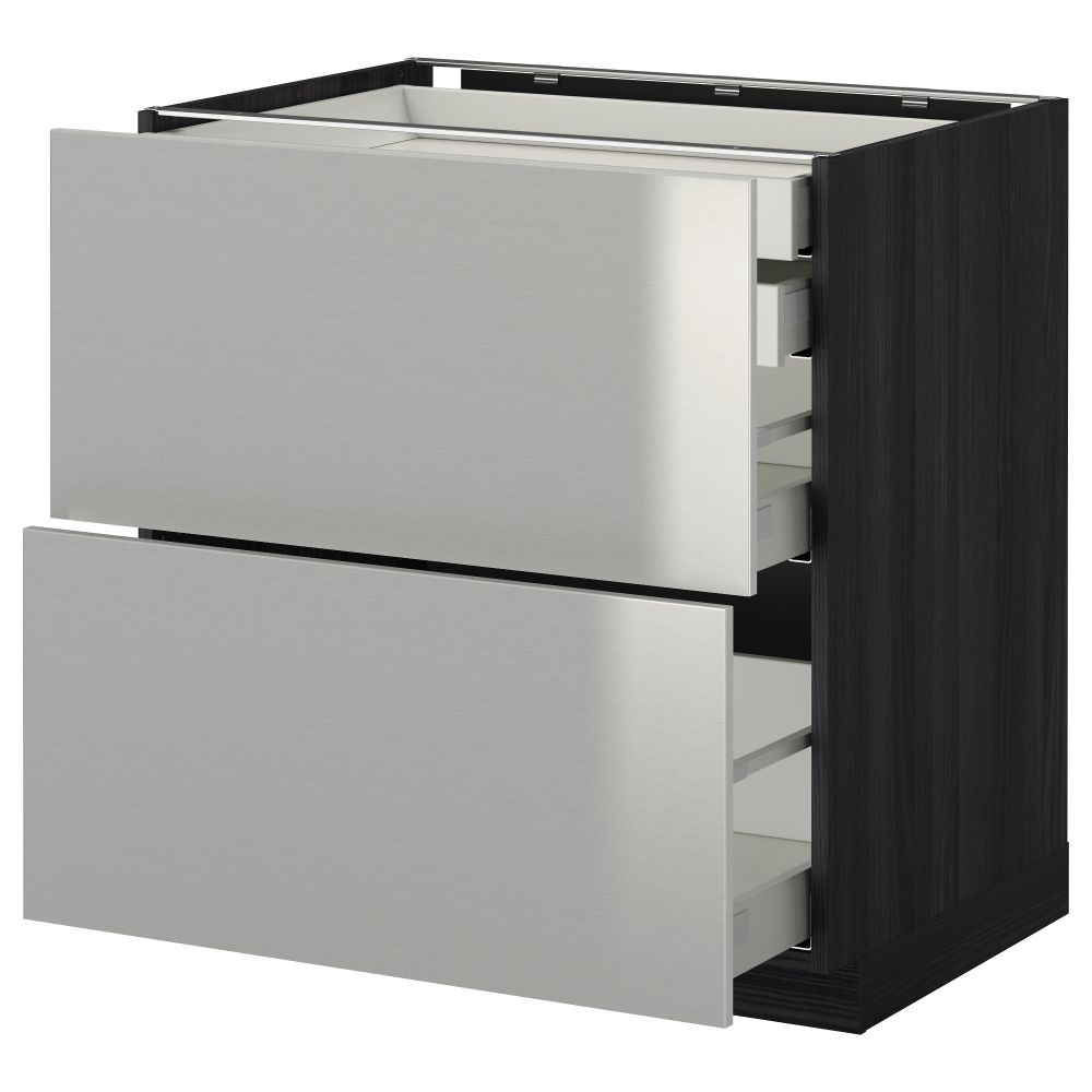 Напольный шкаф 2 фронтальные панели, 2 нижних, 1 средний, 1 высокий ящик МЕТОД / МАКСИМЕРА, черный, Гревста нержавеющ сталь - фото 1