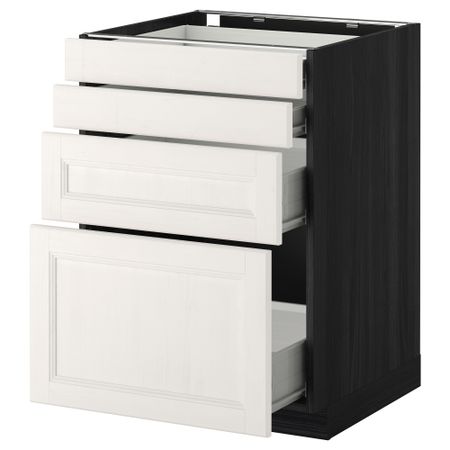 Напольный шкаф 4 фронтальных панели, 4 ящика МЕТОД / ФОРВАРА, черный, Лаксарби белый