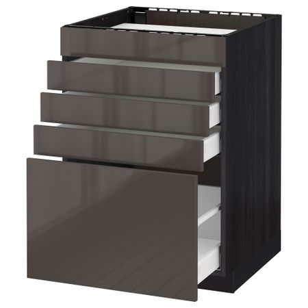 Напольный шкаф для варочной панели, 5 фасадов, 4 ящиков МЕТОД / МАКСИМЕРА, черный, Рингульт серый