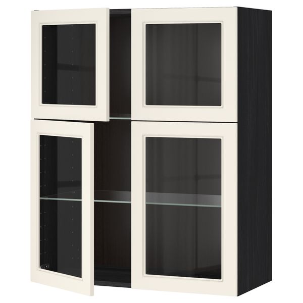 Навесной шкаф с полками, 4 стекло дверцы МЕТОД, черный, Хитарп белый с оттенком (80x100 см) - схема-чертеж с размерами