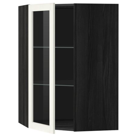 Угловой навесной шкаф с полками, стекляными дверцами МЕТОД, черный, Росдаль белый