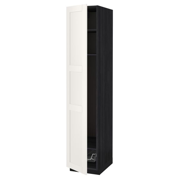 Высокий шкаф с полками, проволочной корзиной МЕТОД, черный, Сэведаль белый - схема-чертеж с размерами