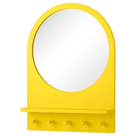 Зеркало с полкой и крючками САЛТРЁД, желтый (50x68 см)