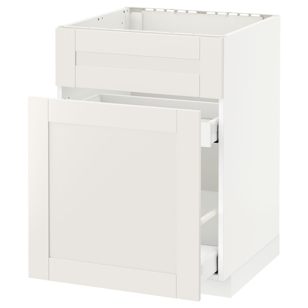Напольный шкаф под мойку, сорт муcора, 1 дверца, 2 ящика МЕТОД / МАКСИМЕРА, белый, Сэведаль белый (60x60 см) - схема-чертеж с размерами