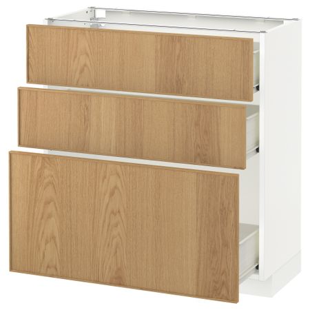 Напольный шкаф с 3 ящиками МЕТОД / ФОРВАРА, белый, Экестад дуб