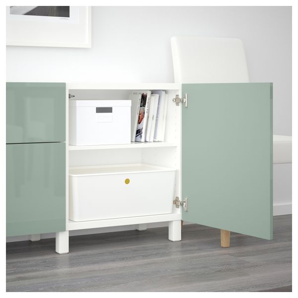 Комбинация для хранения с ящиками БЕСТО, белый, Сельсвикен глянцевый/серо-зеленый светлый (180x40x74 см) - схема-чертеж с размерами