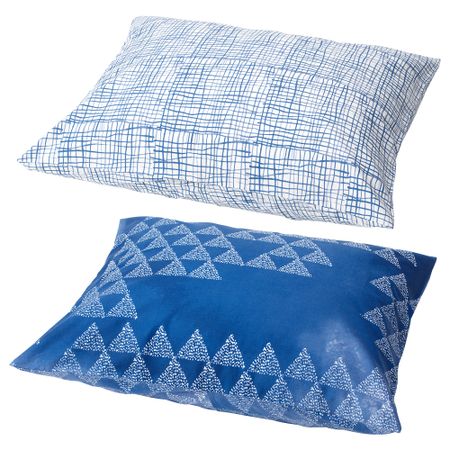 Наволочка ТЭНКВЭРД, орнамент-треугольники темно-синий, полоска белый/синий (50x70 см)