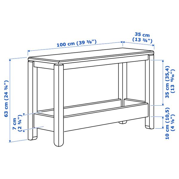 Консольный стол, серый 100x35x63 см IKEA HAVSTA ХАВСТА 204.225.51 - схема-чертеж с размерами